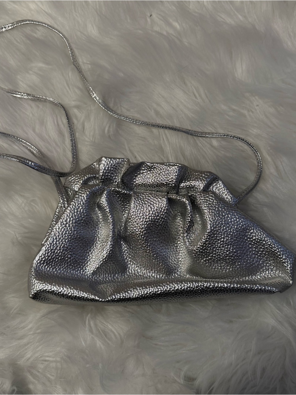 Metallic Silver Ruched Clutch Wristlet